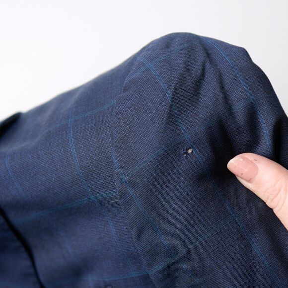 Canali Men’s Sport Coat 40R Navy Check Wool Cupro 2-Button Blazer Hole on Sleeve - Picture 7 of 11